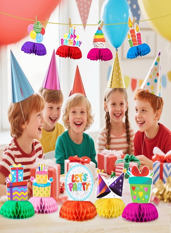 VVSBPL 9 قطع زينة عيد ميلاد سعيد - قطع مركزية ملونة على شكل خلية نحل وديكور طاولة لحفلات الأطفال، لوازم حفلات أعياد الميلاد - Image 2